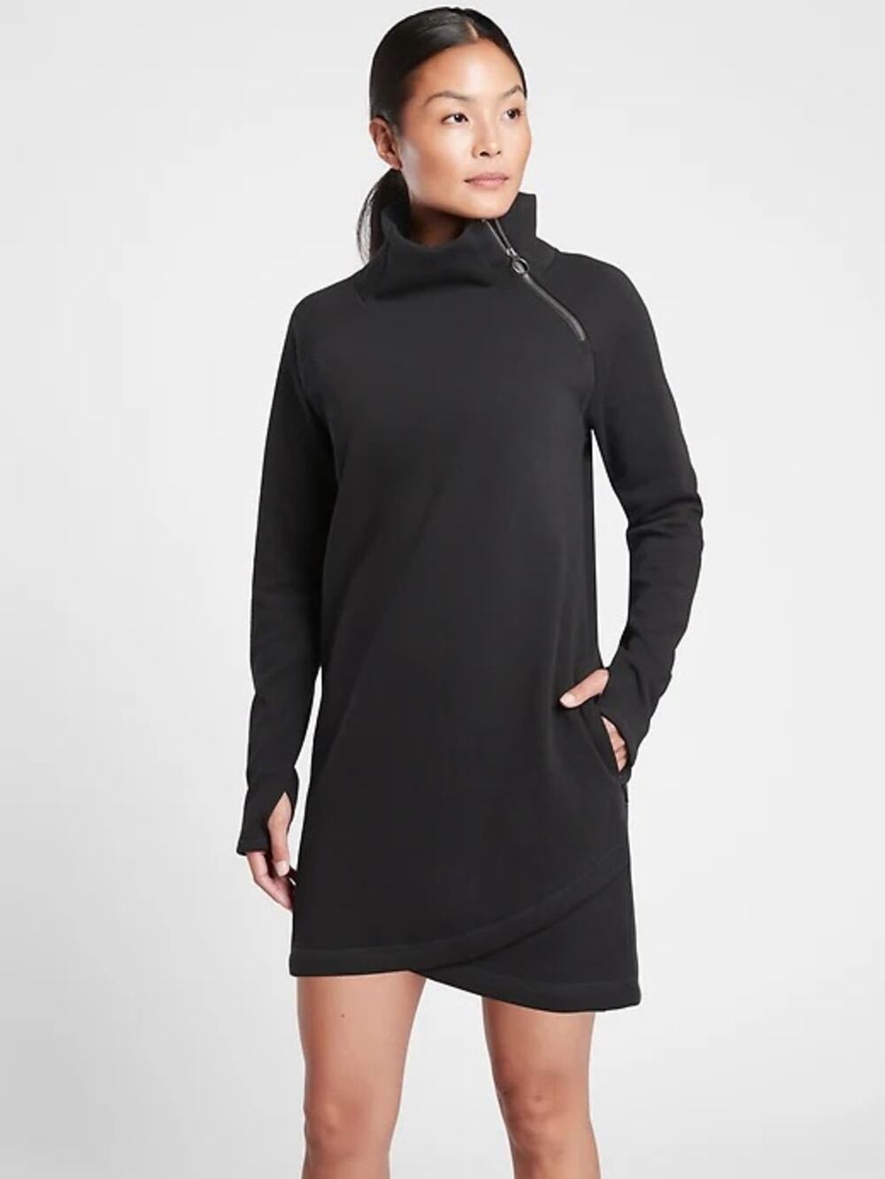 Athleta Small Cozy Karma Mock Neck Sweatshirt Dress Preppy Active Athleisure